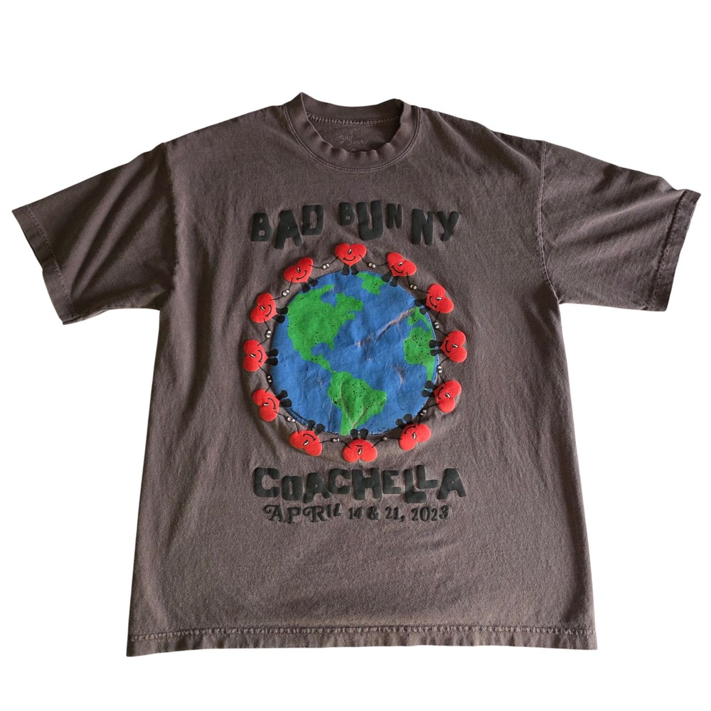 Bad Bunny Coachella 2023 Headliner Merch T-Shirt Brown Puff Print Large